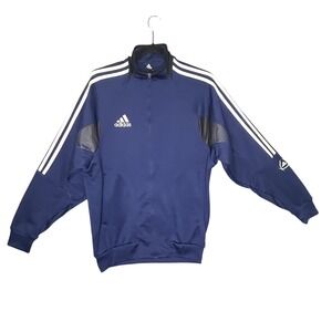 Adidas Track Jacket Navy Blue White Stripes Mens Fits Large Athletic Zip‎ Up VTG